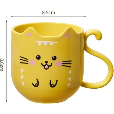 Schattig Kattenmodel Gorgelbeker Ontbijt Melk Koffiekop met Kattenstaart Handvat Valbestendig Wasbeker Kinderen Toilet Poetsbeker 301-400ml