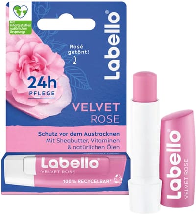 Labello Velvet Rose, Lippenbalsem, Roze, Vrouwen, Universele huid, Karitéboter, Hydraterend, Voedend, Glans, Verzachtend