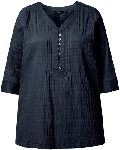Ulla Popken - Dames - Tuniek bubble-materiaal 3/4-mouwen - Marine - Maat 58+