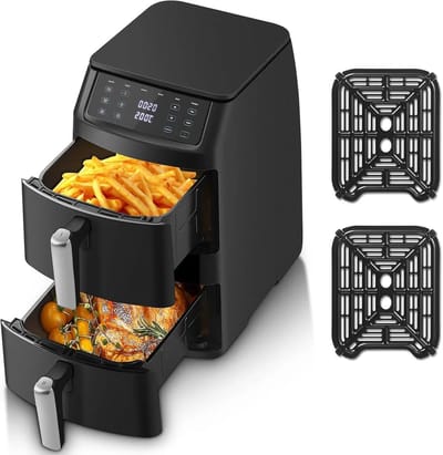 Seth Select Dubbele Airfryer 11 Liter – 2500W Heteluchtfriteuse met 2 Onafhankelijke Kookzones, 8 Automatische Programma's en 6-in-1 Functies – XL Airfryer