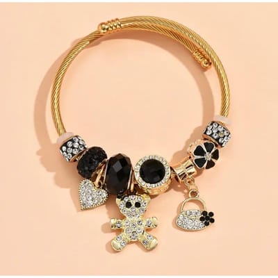 1 Pan Familie Stijl Zirkonia Liefde Beer DIY Kralen Armband Veelzijdig Handwerk Dames Armband beige