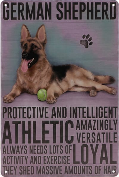 Wandbord – Duitse Herder – Hond – Huisdier - Retro -  Wanddecoratie – Reclame bord – Restaurant – Kroeg - Bar – Cafe - Horeca – Metal Sign – 20x30cm