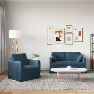 vidaXL Bankstel 2 pcs Blauw 138 x 78 x 80 cm Fluweel