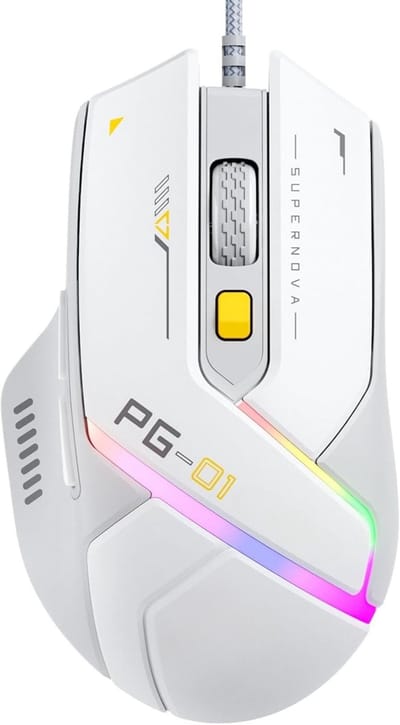 StayPowered Gaming-Muis - Voor Ultieme Precisie en Snelheid - 12800 DPI - 6 Programmeerbare Knoppen - RGB-Verlichting - Ergonomisch Design - Professionele Gaming-Chip - Hoge Polling Rate - Wit - Levering Sneller dan Aangegeven!