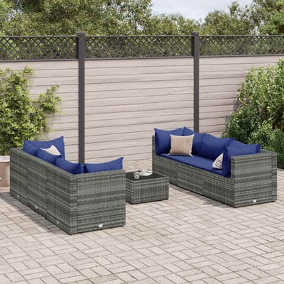 vidaXL - 7-delige - Loungeset - met - kussens - poly - rattan - grijs