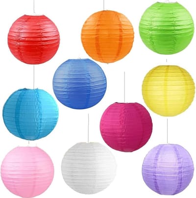 Set van 10 Ronde Papieren Lantaarns in 10 Verschillende Kleuren voor Feestdecoratie