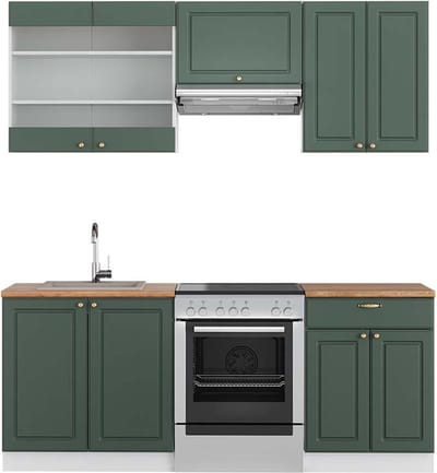Vicco Fame-Line Complete keukeneenheid – 200 cm, WB Eik Groen-Goud Landhuis/Wit