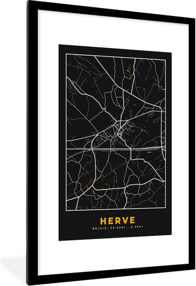Fotolijst incl. Poster - Herve - Goud - Stadskaart - Plattegrond - Kaart - 80x120 cm - Posterlijst