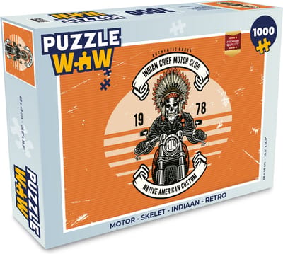 Puzzel Motor - Skelet - Indiaan - Retro - Legpuzzel - Puzzel 1000 stukjes volwassenen