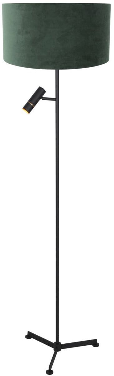 Vloerlamp Stang 4838ZW met groene velours kap, 145 cm hoog, draaibaar en kantelbaar leeslicht, zwarte metaalkleur, Steinhauer Eigentijds design