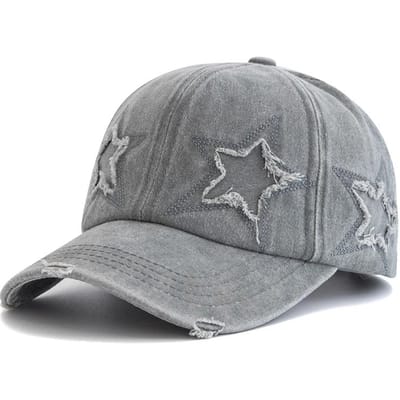 Nieuwe Dames Vijfpuntige Ster Design Gewassen Katoen Baseballpet Mode Straat Papa Hoed 56cm-60cm gray