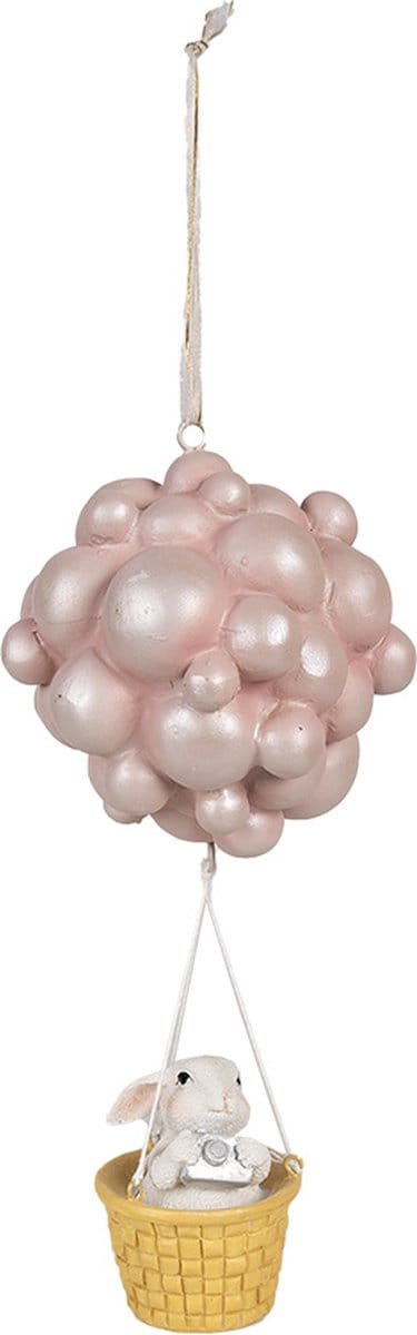 Clayre & Eef Decoratie Hanger Luchtballon 22 cm Beige Roze Polyresin