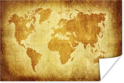 Wereldkaart - Papyrus - Bruin - Kinderen - Jongens - Meisjes - 30x20 cm - Poster - Poster Kinderkamer