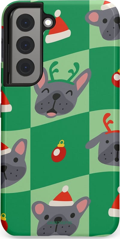 Casetastic hoesje geschikt voor Samsung Galaxy S22 - Dubbellaagse bescherming - Schattige Kersthondjes - Fashion Case - Groen Grijs