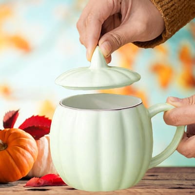 Halloween pompoenbeker met deksel | keramische mok voor feest | temperatuurbestendige pompoen keramische mok voor koude en warme dranken werkplek woonkamer slaapkamer thuis reizen