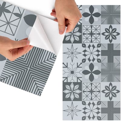 Tulup Meubelfolie - Veel tegels Decoratiefolie - 75x150 cm - Grijs Meubelfolie - Decoratiefolie Zelfklevend - Geometrische Meubelfolie - Meubelfolie Zelfklevend - Badkamer decoratie - Geometrie