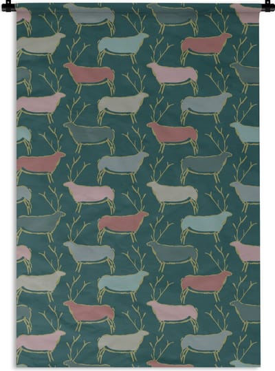 Wandkleed - Wanddoek - Patronen - Hert - Groen - 60x90 cm - Wandtapijt