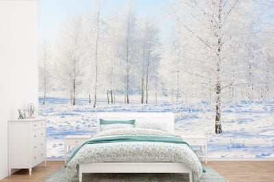 Behang - Fotobehang Sneeuw - Bomen - Winter - Breedte 360 cm x hoogte 240 cm