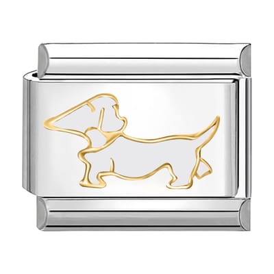 Quiges - Schakel - Bedel - 9mm - charms - Teckel hond - Geschikt voor - armband - Schakelarmband - italy bedels armband