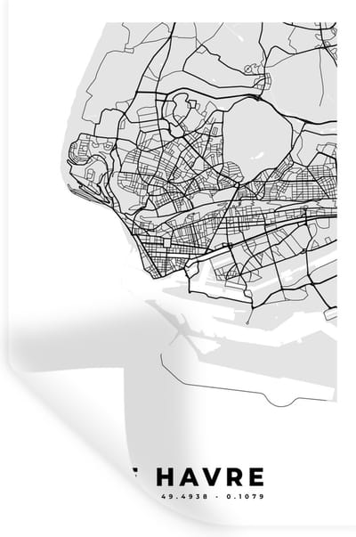Muurstickers - Sticker Folie - Frankrijk - Plattegrond - Kaart - Le Havre - Stadskaart - 20x30 cm - Plakfolie - Muurstickers Kinderkamer - Zelfklevend Behang - Zelfklevend behangpapier - Stickerfolie