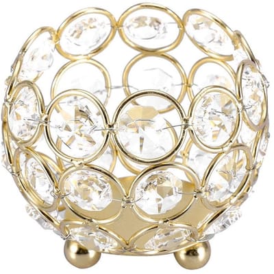 Dailygoods- Theelicht Kristal - Kaarshouder Goud - Diameter 8cm - Decoratie Bruiloft - Tafel Middenstuk - Hoogte 7cm - 100% Gloednieuw - Kaarsenhouder