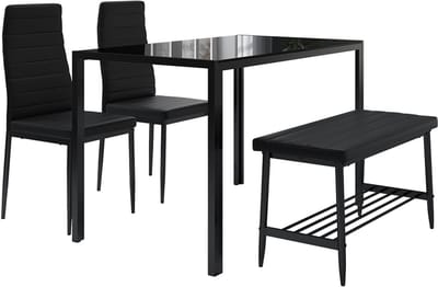 Vicco Grand Eettafelset – 120 x 70 cm 4-delige set Zwart