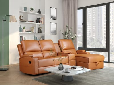 DALLAS - Hoekbank 3 zits met opbergruimte in PU cognac kleurig (102 x 239 x 155 cm)