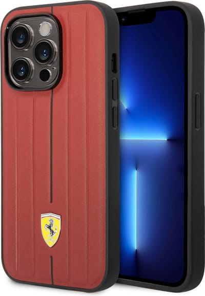 Ferrari Apple iPhone 14 Plus Leer Back Cover Telefoonhoesje - Bescherm je Telefoon, Kleur: Rood