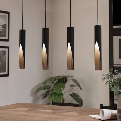 EGLO LED hanglamp Barbotto in zwart/eiken, 4-lamp