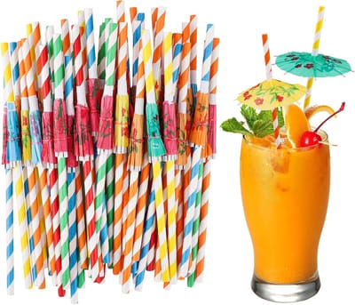 100 stuks gemengde kleuren cocktail paraplu rietjes papier, decoratieve paraplu ontwerp, drank decoraties, voor bruiloft, strand, Hawaiiaans, tropisch themafeest