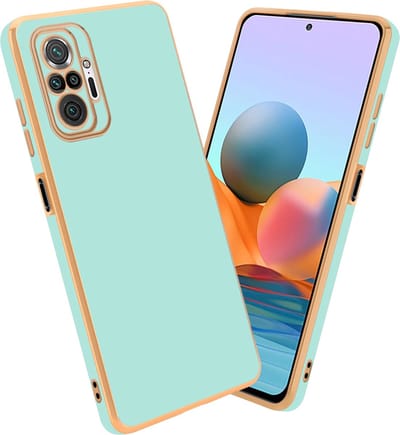 Cadorabo Hoesje geschikt voor Xiaomi RedMi NOTE 10 PRO in Glossy Mintgroen - Goud - Beschermhoes Case Cover van flexibel TPU-silicone en met camerabescherming