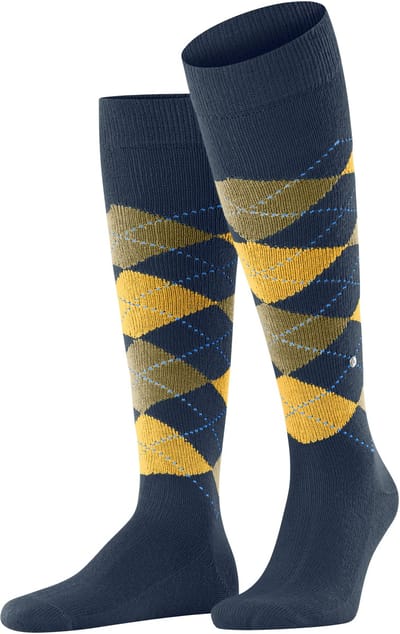 Burlington Preston lang gedessineerd materiaal kniekousen heren blauw - maat 40-46