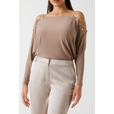 GUESS Adri Top Silk Taupe Größe: XS | Longsleeves Outlet | Damen | Schwarz
