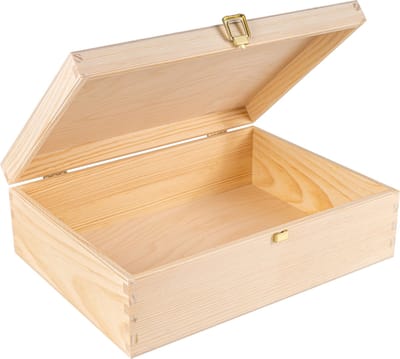 Creative Deco A4 Houten Opbergdoos Kist – 33.8x24.8x10cm – Onbeschilderd, Gouden Sluiting