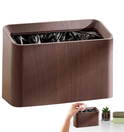 Bureau Papierbak - Prullenbak Bureautafel - Afval Opbergen - Verfijnd Japans Design - 23.5 x 10.5 x 16 cm - Okkernoot