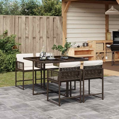 vidaXL - 5-delige - Tuinset - met - kussens - poly - rattan - bruin