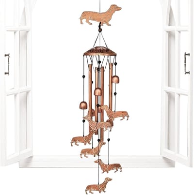 Teckel Windgong - Dieren Decoratie - Tuin Verfraaien - Vintage Stijl - 86 cm - Bronskleurig