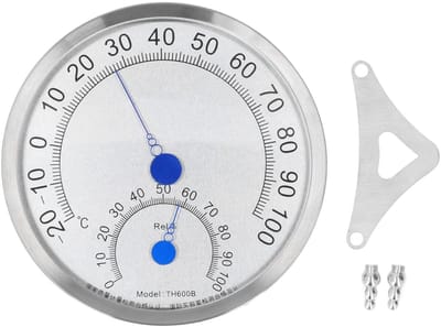 Outdoor Thermometer Stainless Steel Hygrometer Waterproof Large Weather Thermometer Heat Resistant (Round, Without Holder)