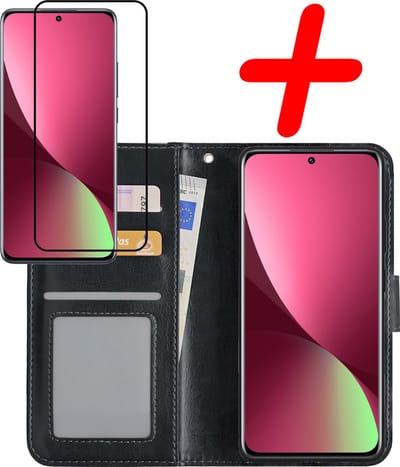 Hoesje Met Screenprotector - Geschikt voor Xiaomi 12X - Luxe Pasjeshouder - Bookcase Portemonee - Flip Case - Kunstleer Book Case - Flipcase - Book Cover - Walletcase - Portemonneehoes - Zwart