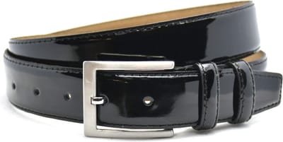 Moderiemen Zwarte lak riem 3.5 cm breed - Zwart Lakleer - Lakriem - Echt Leer - Taille: 105cm - Totale lengte riem: 120cm