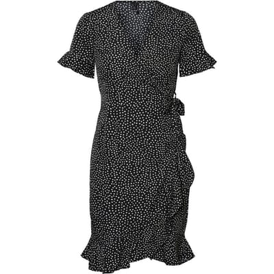VERO MODA - Maat XS -  VMHENNA 2/4 WRAP FRILL DRESS NOOS - Bla - Dames