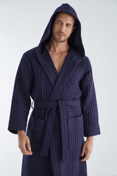 Waffle Heren Badjas Richard / Navy Blauw / maat M