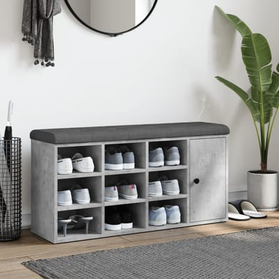 vidaXL - Schoenenbank - 102x32x50 - cm - bewerkt - hout - betongrijs