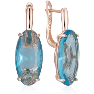 Glanzende Blauwe Grote Ovale Hangende Oorbellen Voor Vrouwen Roségoud Kleur Met Natuurlijke Zirconia Hoge Kwaliteit Dagelijkse Fijne Sieraden gray