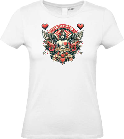 Dames t-shirt Happy Valentines Angel | Valentijn cadeautje voor haar | Valentijn | Valentijnsdag voor vrouwen | Wit Dames | maat XS