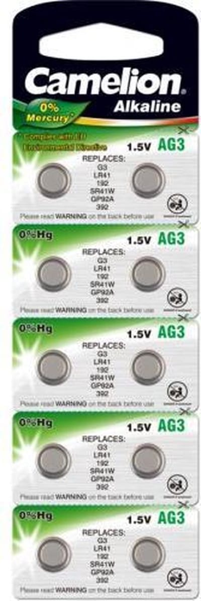 AG3 Knoopcel Batterijen LR736, LR41, G3, 192, GP92A, 392, SR41W Camelion  - 10 stuks
