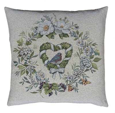 Kussenhoes Vogel & Hart met Bloemen en Vlinders – Lente – Crèmekleurig – 45 x 45 cm