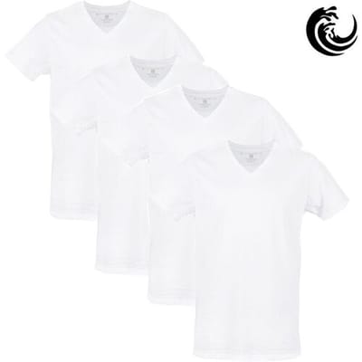 Vinnie-G Heren T-shirts V-hals Wit 4-pack – Basic Ondershirts Heren – Katoen Stretch – Maat S