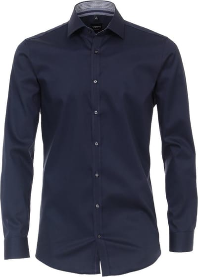 VENTI body fit overhemd - donkerblauw twill (contrast) - Strijkvriendelijk - Boordmaat: 41