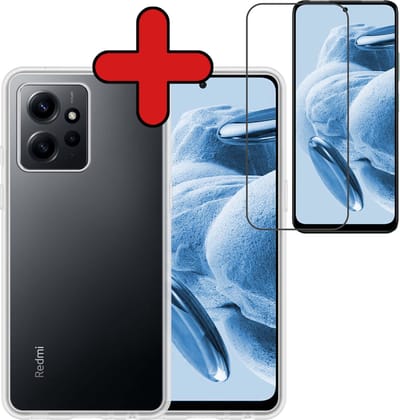 Hoesje - Met Screenprotector - Geschikt voor Xiaomi Redmi Note 12 4G - Sterk & Shockproof - Telefoon Hoes - Back Cover - Siliconen Case - Telefoonhoes - Transparant